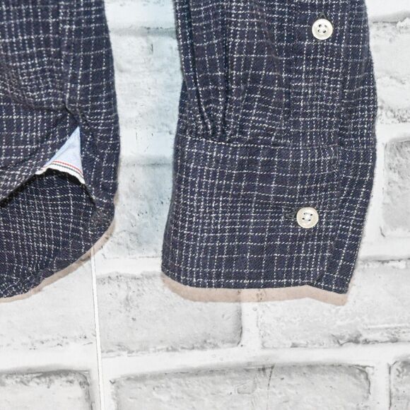 Officine Generale Men's Button Down Flannel Shirt blue check cotton size Small - Picture 6 of 7